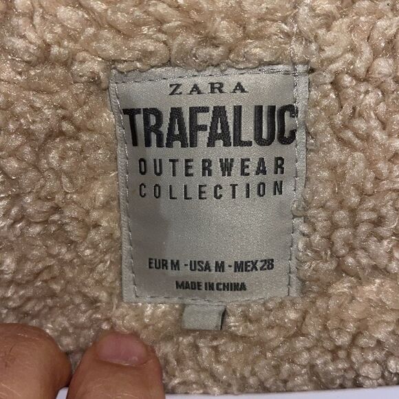 ZARA Trafaluc Outerwear Parka Sherpa Lined w/ Fake Fur Trim Hood M Russian Spy - Picture 2 of 10